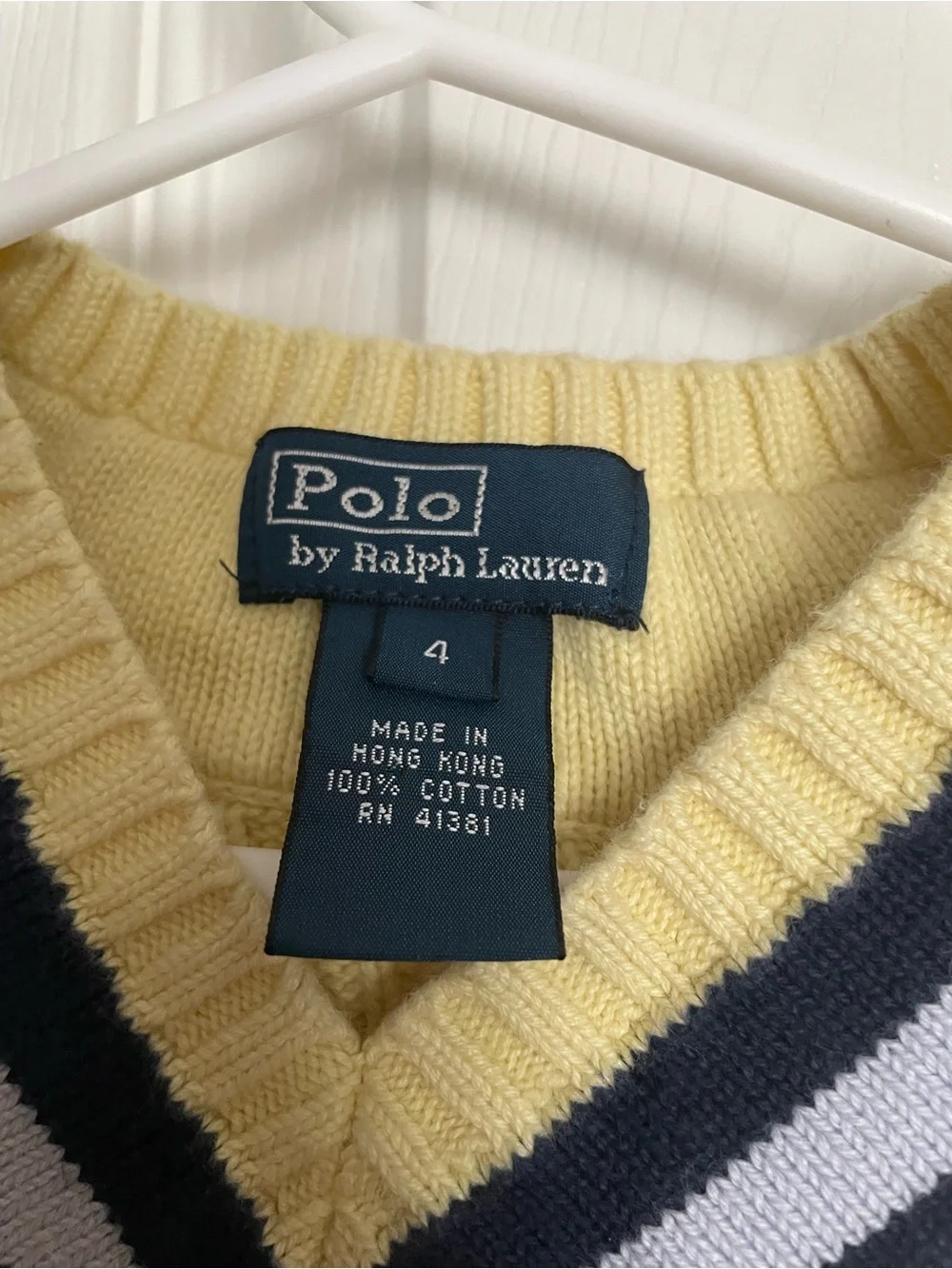 Polo by Ralph Lauren 100% Cotton Boys sz 4 Yellow Cable-Knit V-Neck Sweater Vest